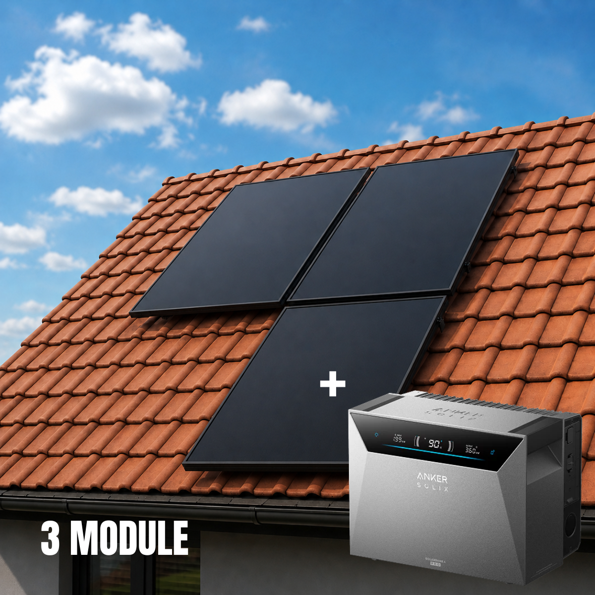 Balkonkraftwerk 2000 Watt mit Speicher Anker SOLIX 4 Pro - Komplett Set Schrägdach / 3x Jolywood 500W Solarmodule