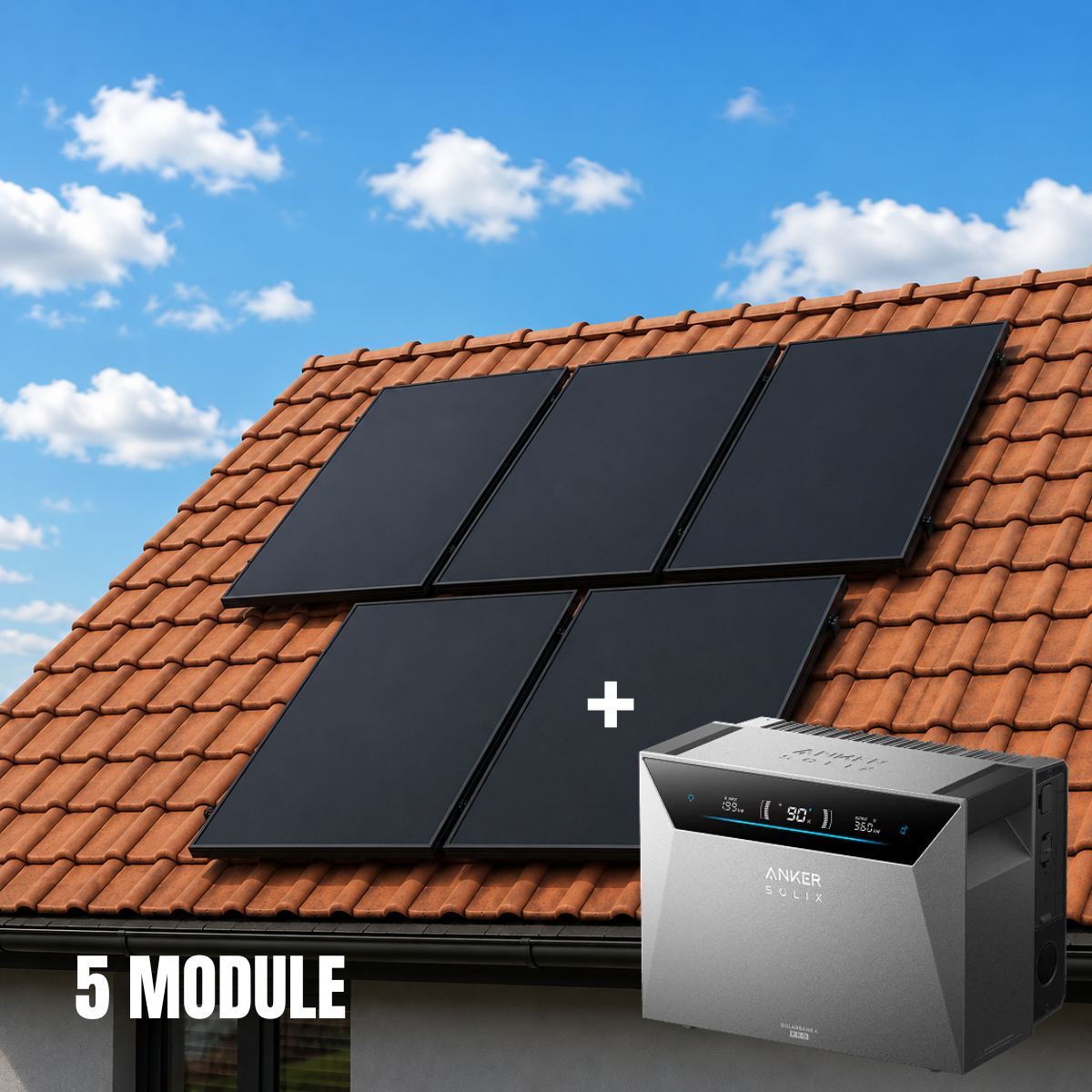 Balkonkraftwerk 2000 Watt mit Speicher Anker SOLIX 4 Pro - Komplett Set Schrägdach / 5x Jolywood 500W Solarmodule