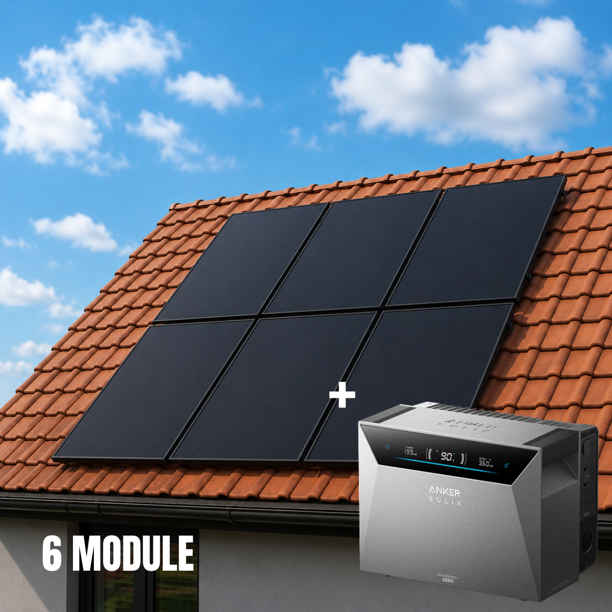 Balkonkraftwerk 2000 Watt mit Speicher Anker SOLIX 4 Pro - Komplett Set Schrägdach / 6x Jolywood 500W Solarmodule