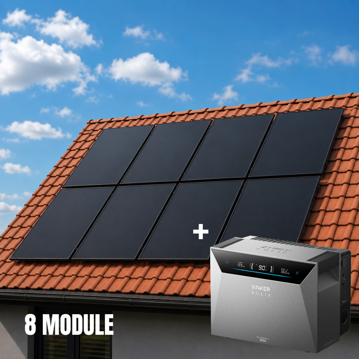 Balkonkraftwerk 2000 Watt mit Speicher Anker SOLIX 4 Pro - Komplett Set Schrägdach / 8x Jolywood 500W Solarmodule